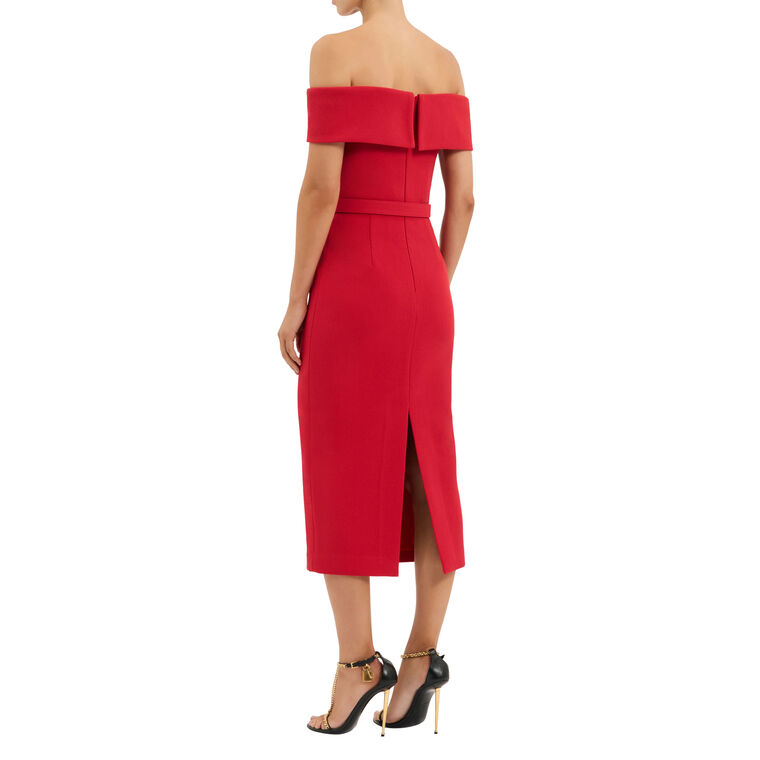 Precious Off-The-Shoulder Belted Midi Dress image number null