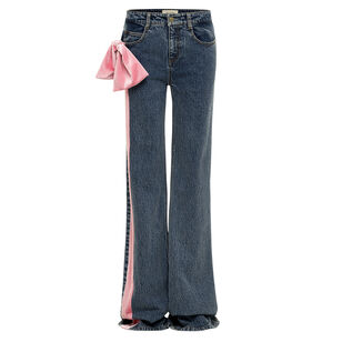 Bentley Boyfriend Jeans With Pink Velvet Bow