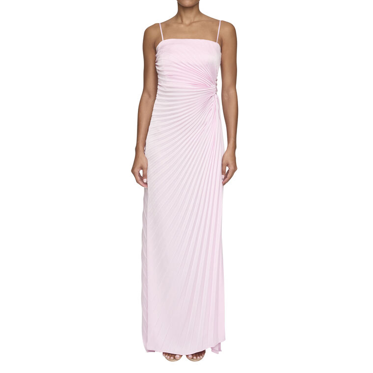 Layla Sleeveless Ruched Pleated Satin Gown image number null