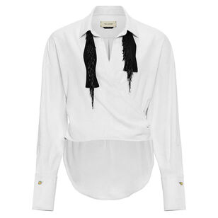 Reva Long Sleeve Blouse With Beaded Neck Tie