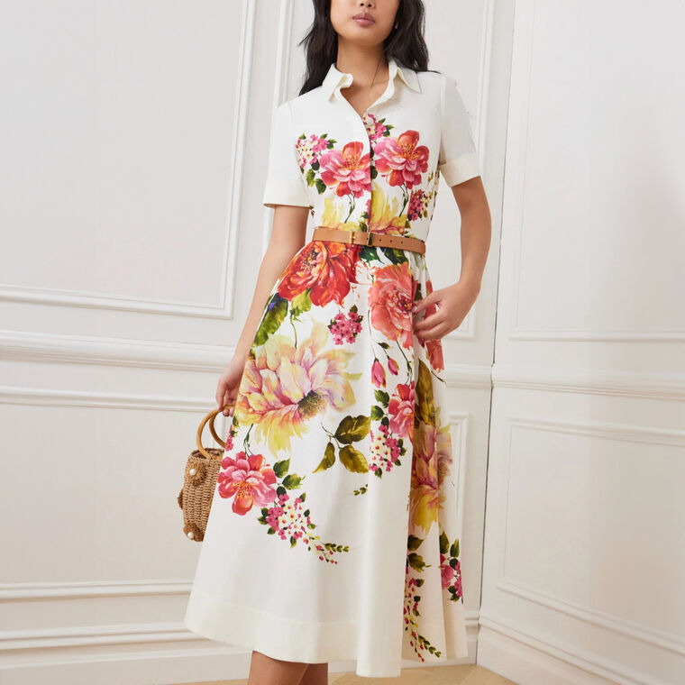 Floral Border Print Shirt Dress image number null