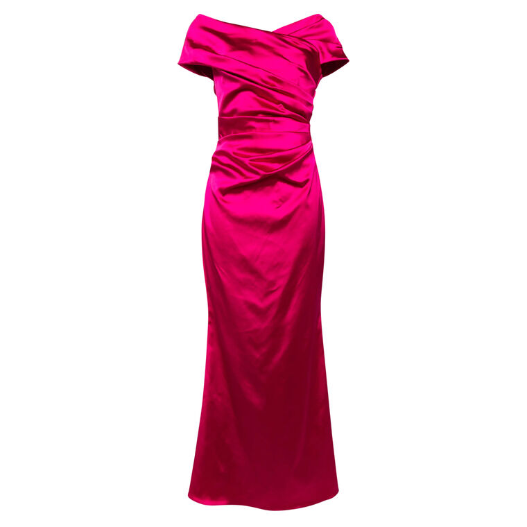 Off-Shoulder Stretch Satin Gown image number null