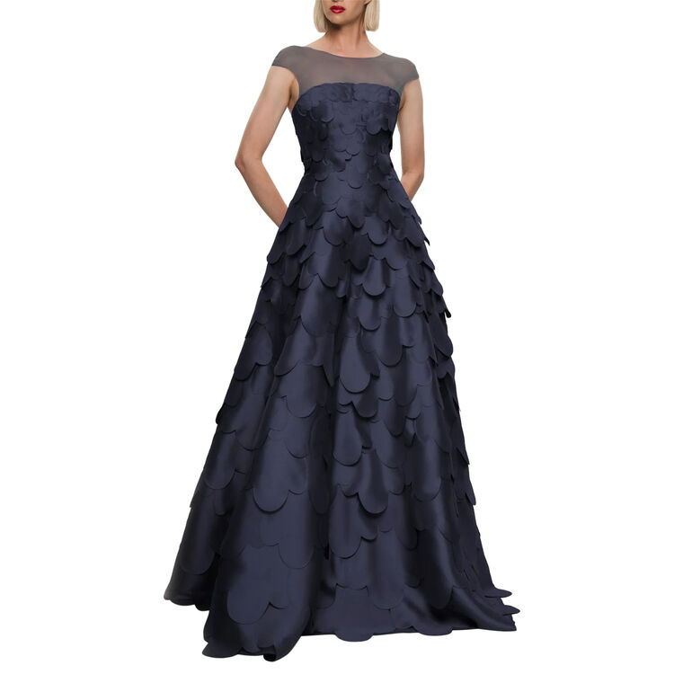 Petal Applique Illusion Neckline Gown image number null