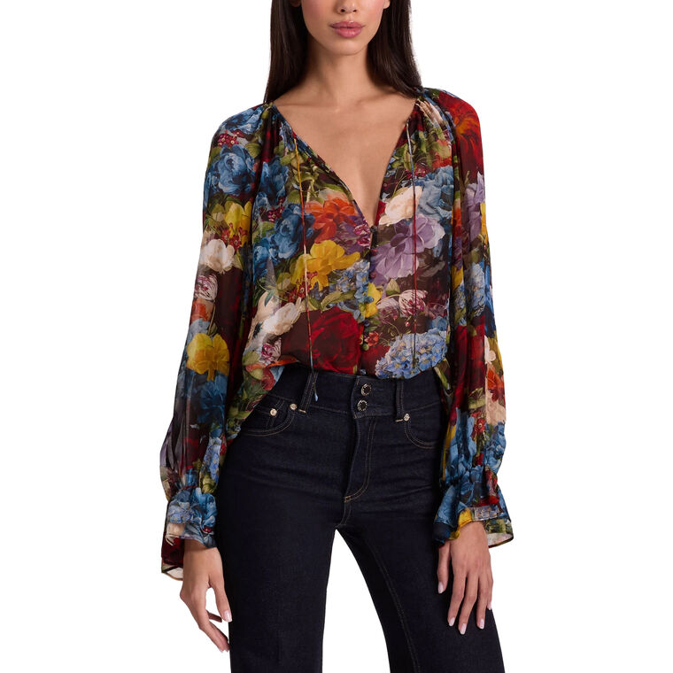 Josephine Split Neck Long Sleeve Blouse image number null