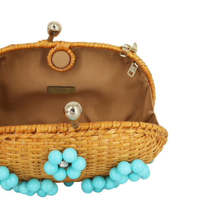 Olivine Flowery Wicker Handbag image number null
