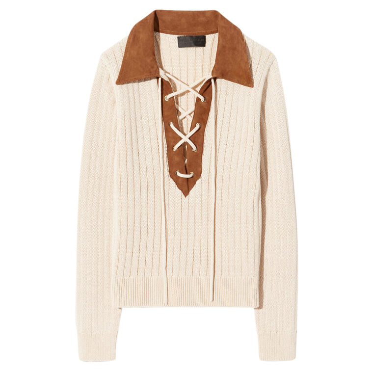 Juana Lace-Up Front Collared Sweater image number null