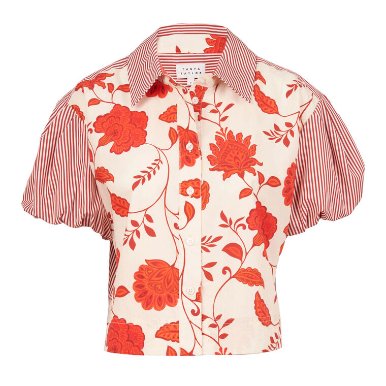 Elza Puff Sleeve Button-Up Top image number null