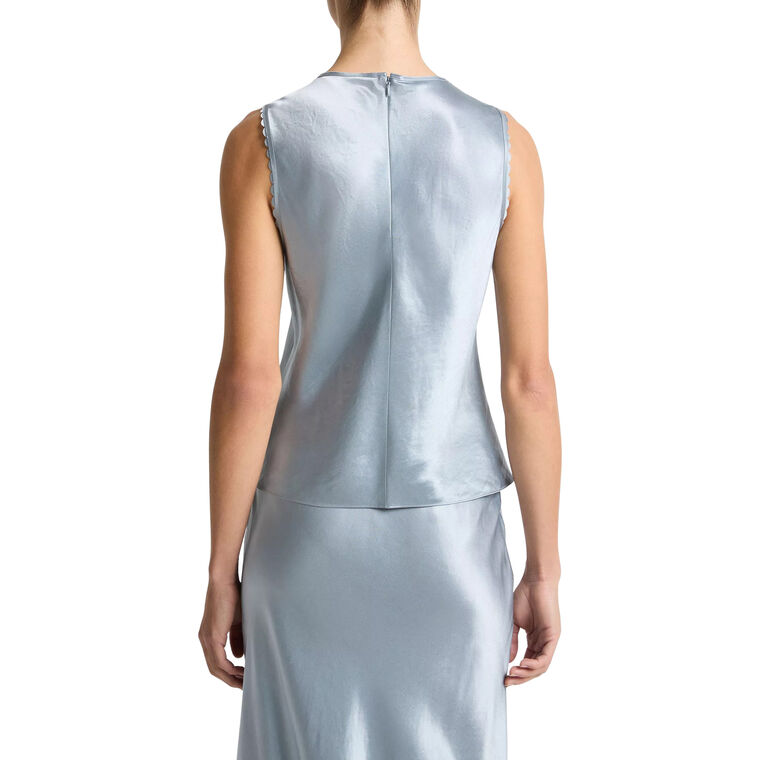 Scallop-Detail Sleeveless Satin Shell image number null