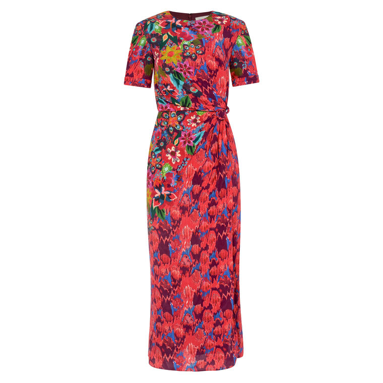Devi Short Sleeve Front Slit Midi Dress image number null