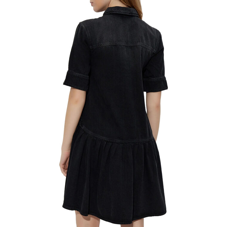 Short Sleeve Soft Rigid Denim Mini Dress image number null