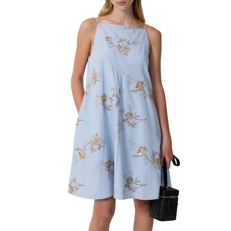 D'Orsay Sleeveless Embroidered Poplin Mini Dress image number null