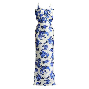 Floral Ikat Print Front Bow Gown