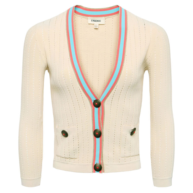 Irvin Pointelle Knit Cropped Cardigan image number null