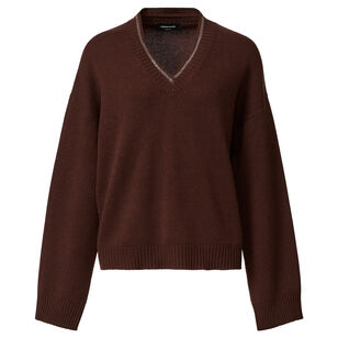 Long Sleeve V-Neck Embellished Collar Sweater