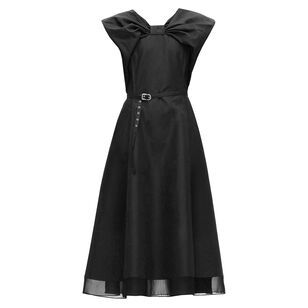 Sleeveless Draped Bow Midi Dress With Belt