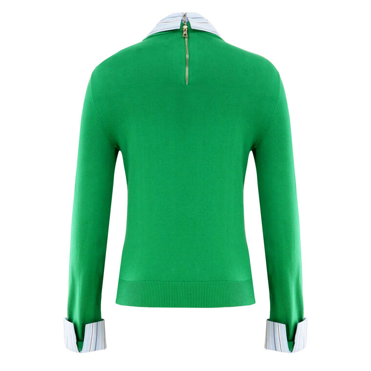 Porla Long Sleeve Mixed Media Collared Sweater image number null