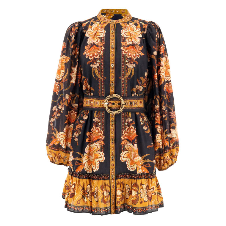 Majestic Garden Beaded Buckle Long Sleeve Mini Dress image number null