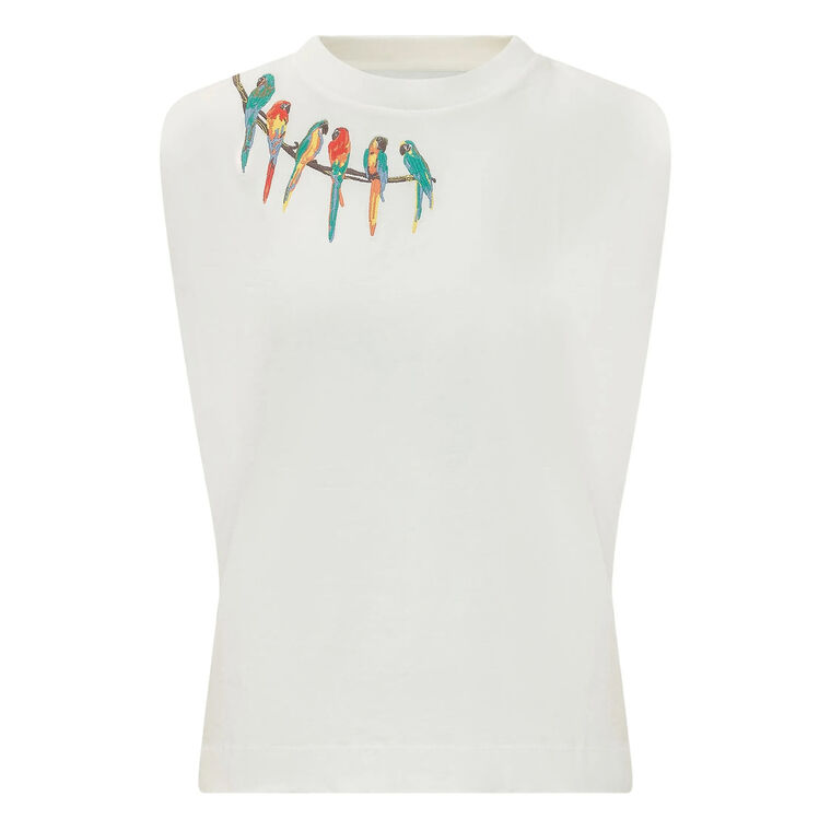 Birds On Branch Embroidered Organic Cotton T-Shirt image number null