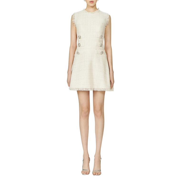 Sleeveless Jewel-Detail Lurex Tweed Mini Dress image number null