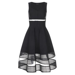 Sleeveless Jacquard Sheer Hem Fit-And-Flare Midi Dress
