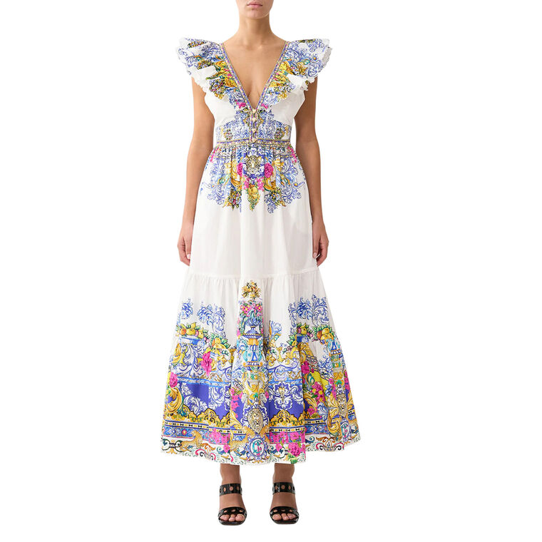 Tiered Short Sleeve Midi Dress With Neck Frill image number null