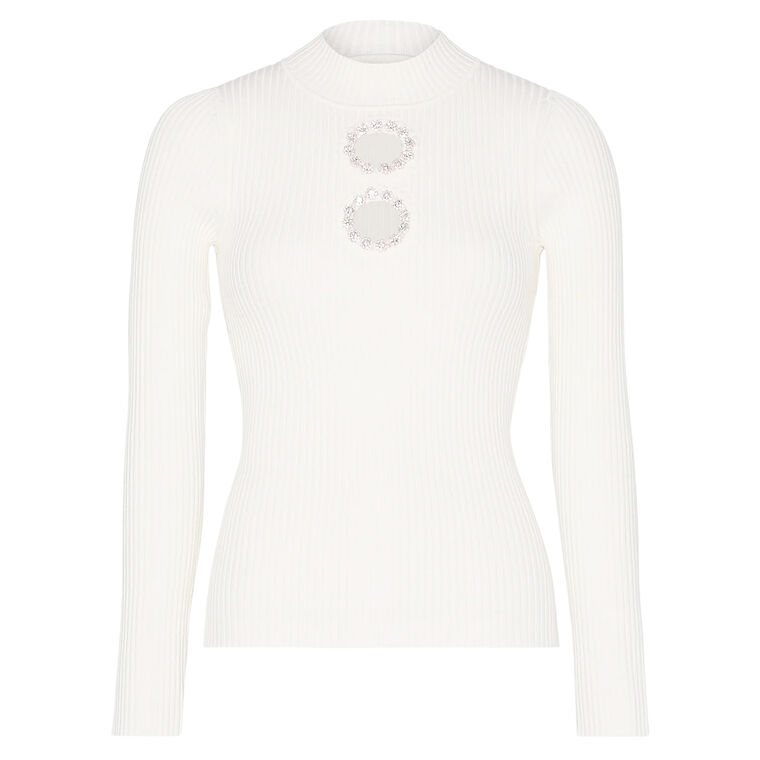 Crystal Front Cut Out Knit Mock Neck Top image number null
