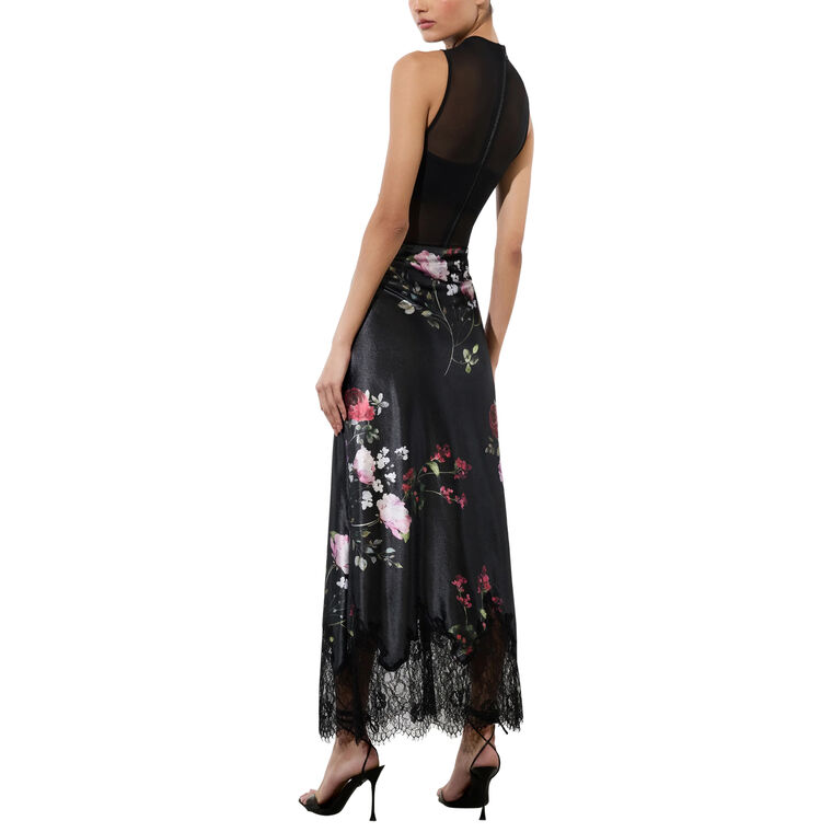 Maeve Velvet Midi Slip Skirt With Lace Trim image number null