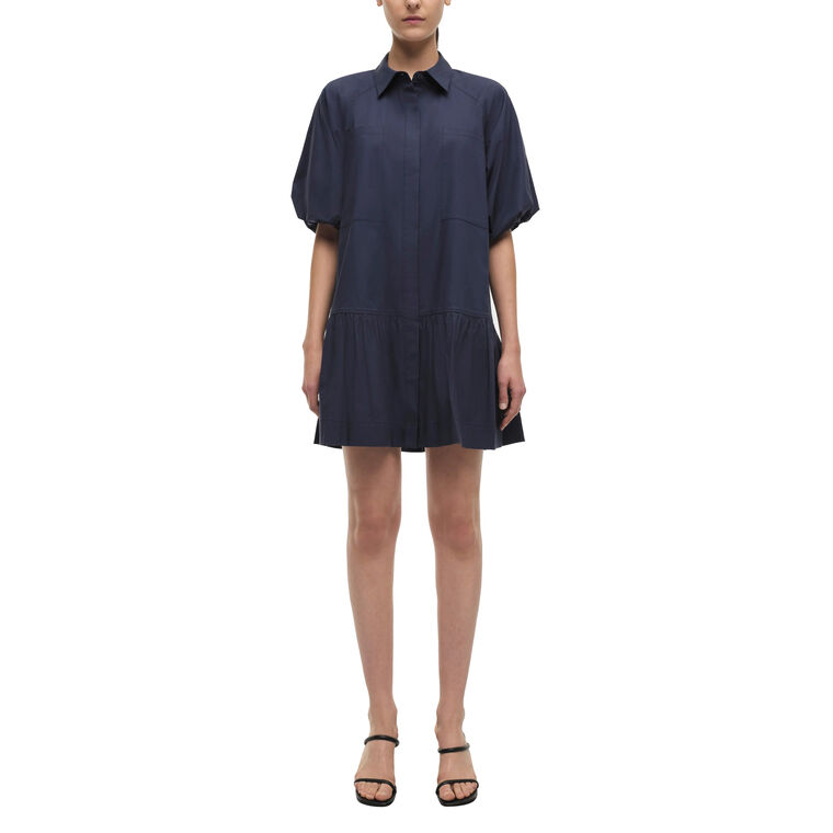 Crissy Cotton Poplin Balloon Short Sleeve Mini Shirt Dress image number null
