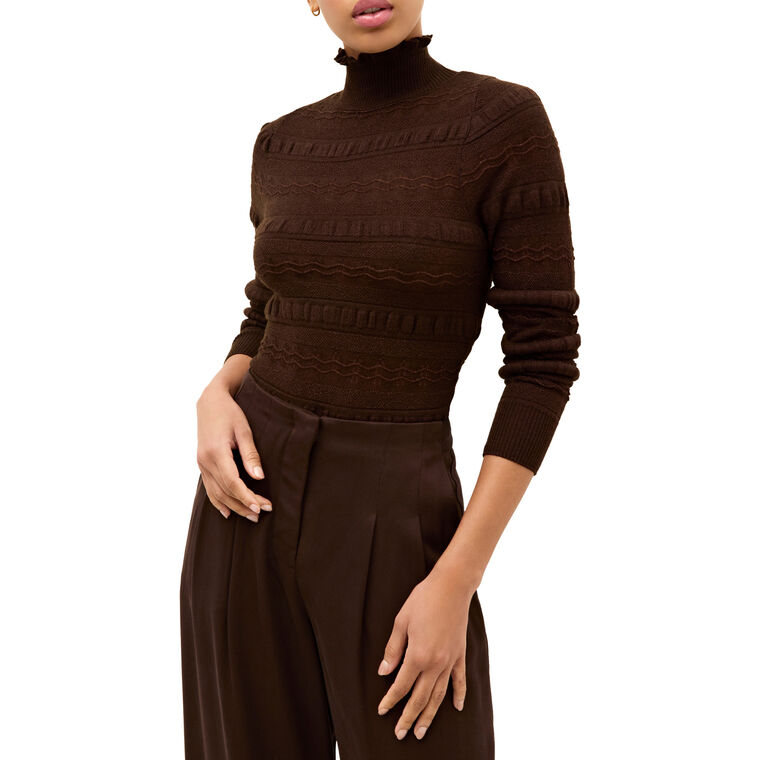 Adison Long Sleeve Ruffle Knit Turtleneck Top image number null