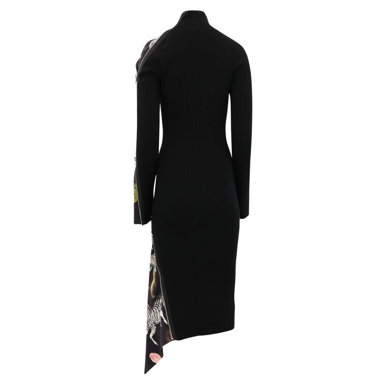 Long Sleeve Print Inset Zipper Detail Turtleneck Dress image number null