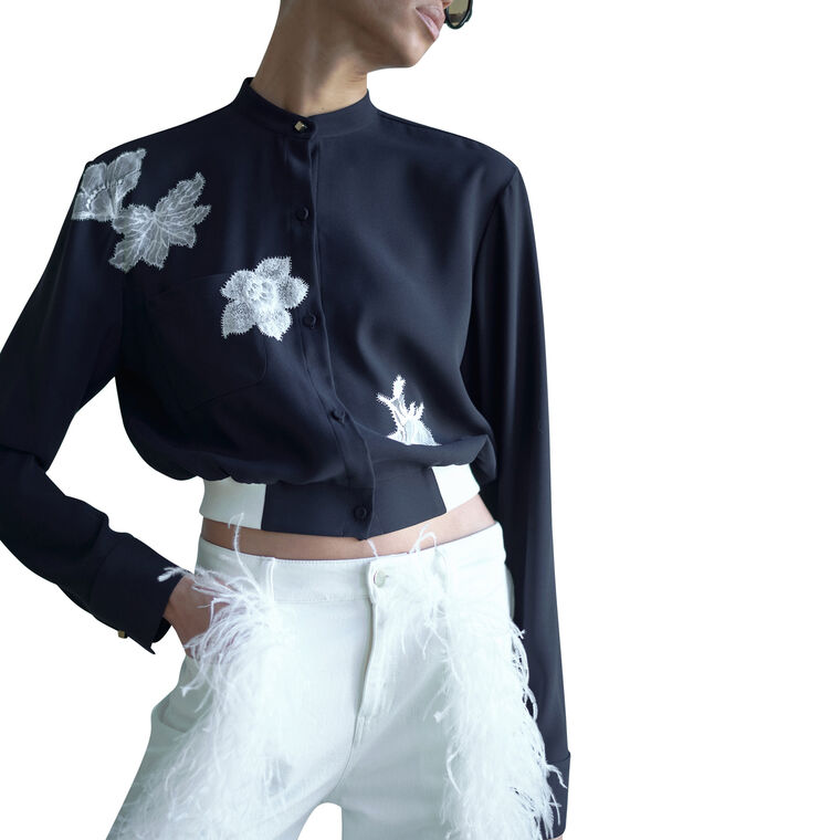 Blazy Bomber Shirt With Lace Applique image number null