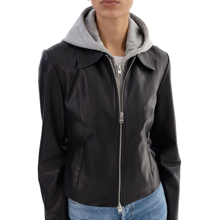 Sally Leather Jacket With Contrast Hoodie Jacket image number null