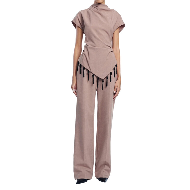 Melange Crepe Tassel Embroidered Top image number null