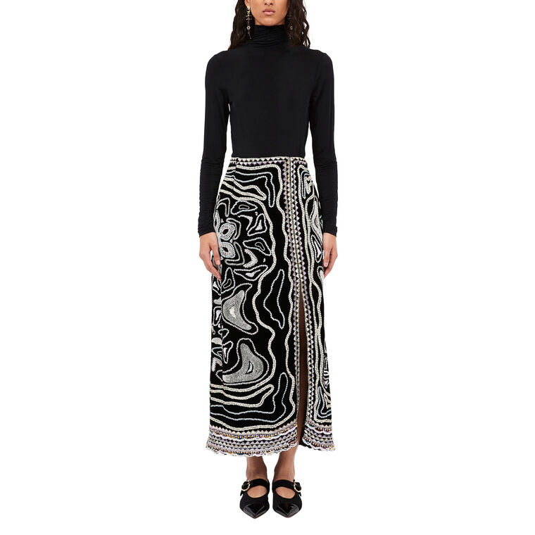 Adara Black Velvet Beaded Sequin Skirt image number null