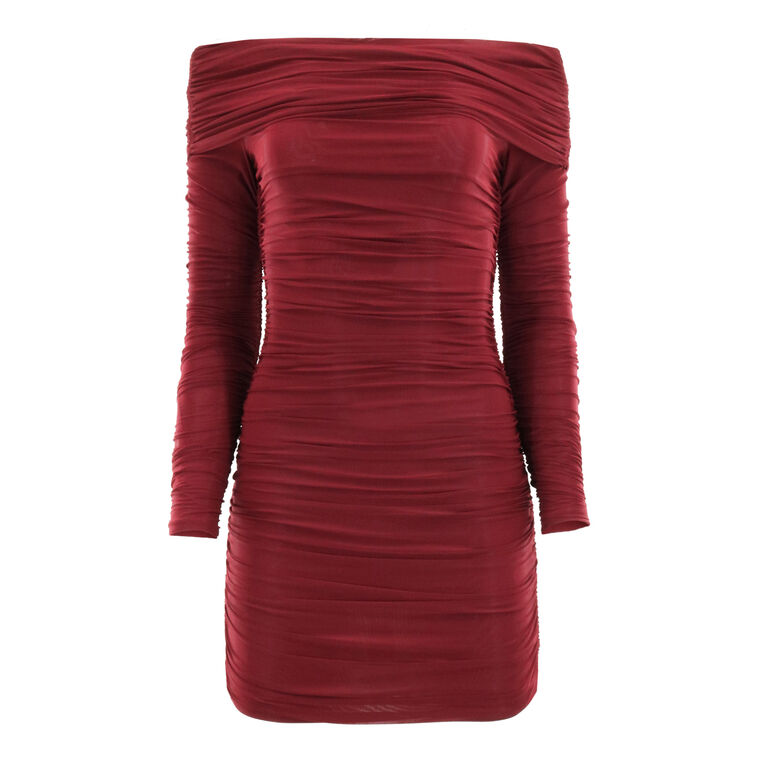 Kya Ruched Off-The-Shoulder Long Sleeve Mini Dress image number null