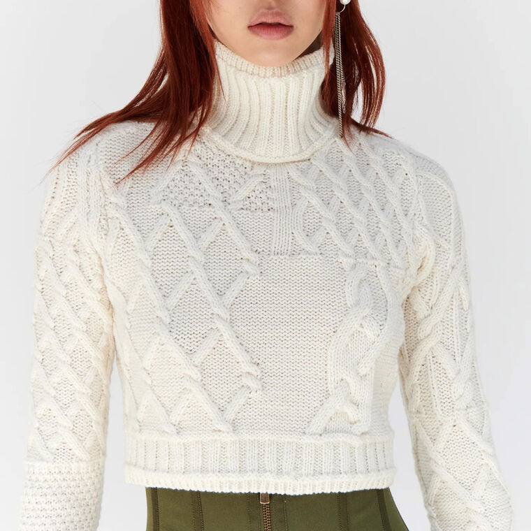 Cropped Cable Cutout Sweater image number null