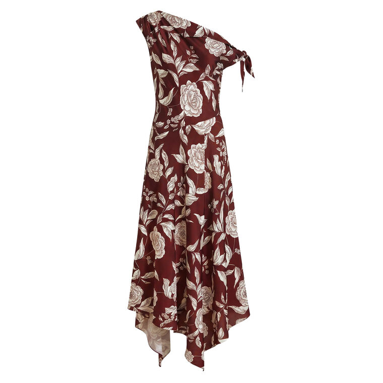 Loretta One-Shoulder Asymmetrical Hem Midi Dress image number null