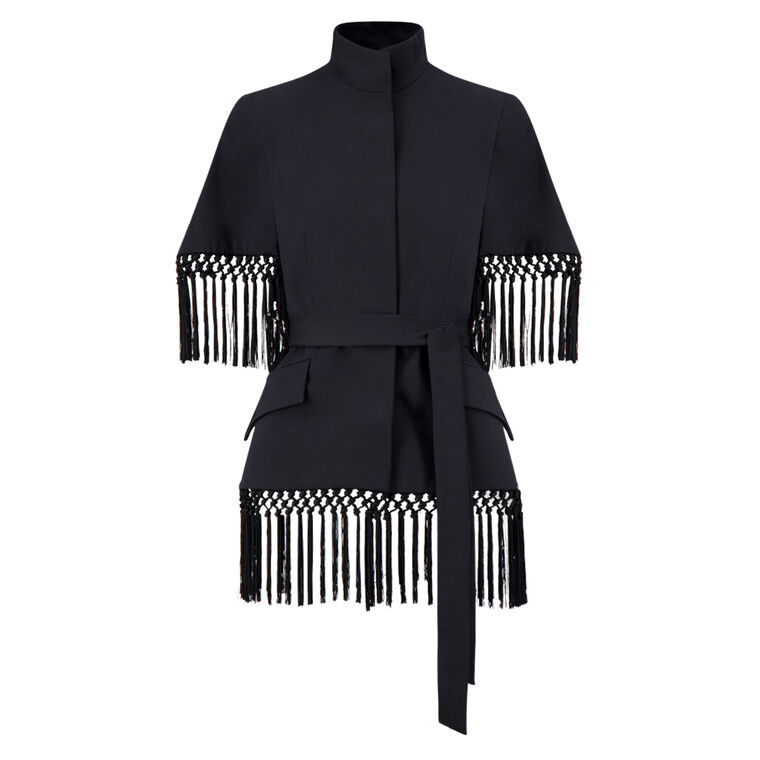 Stretch Cotton Fringed Cape image number null
