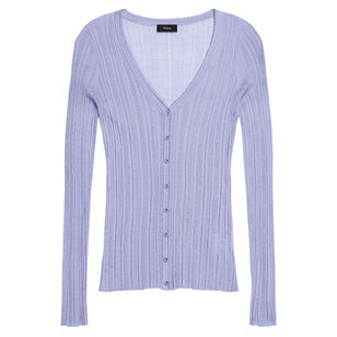 Long Sleeve Novel Pointelle Rib Wool Blend Cardigan