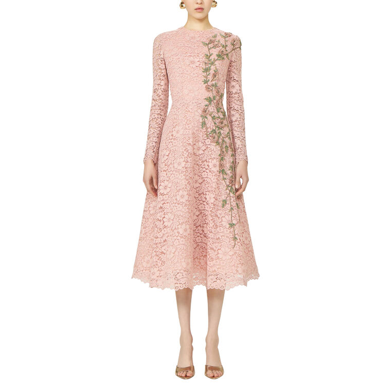Marlena Cotton Corded Lace Long Sleeve A-Line Midi Dress image number null