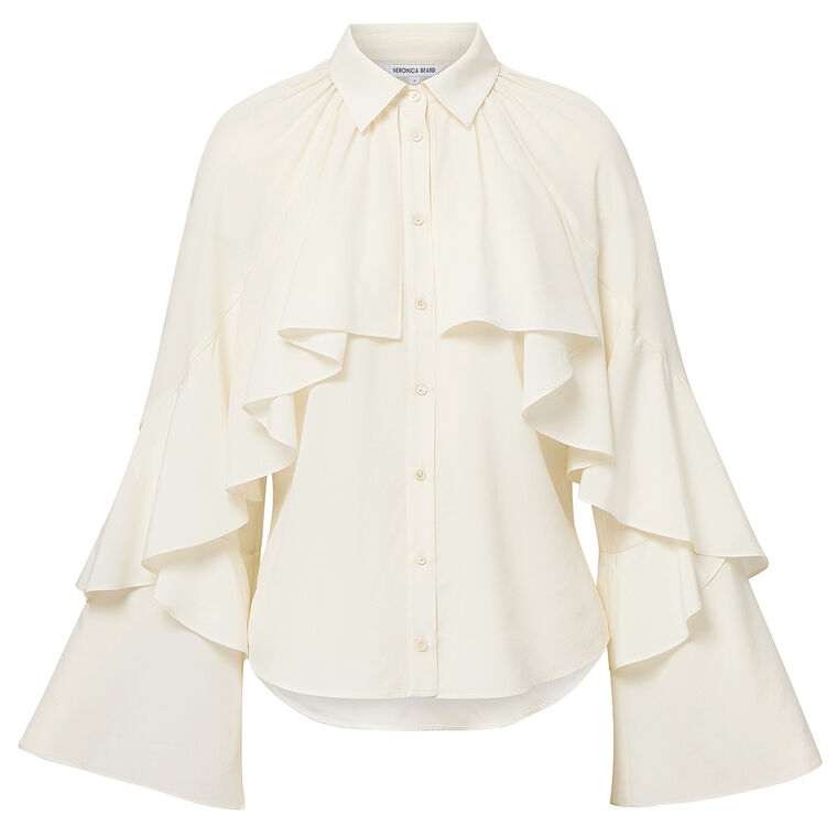 Demaris Long Sleeve Ruffled Button-Down Blouse image number null