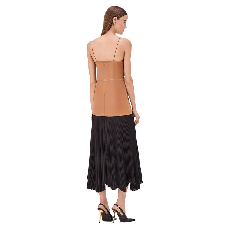 Piatta Vegan Leather Pleated Midi Dress image number null