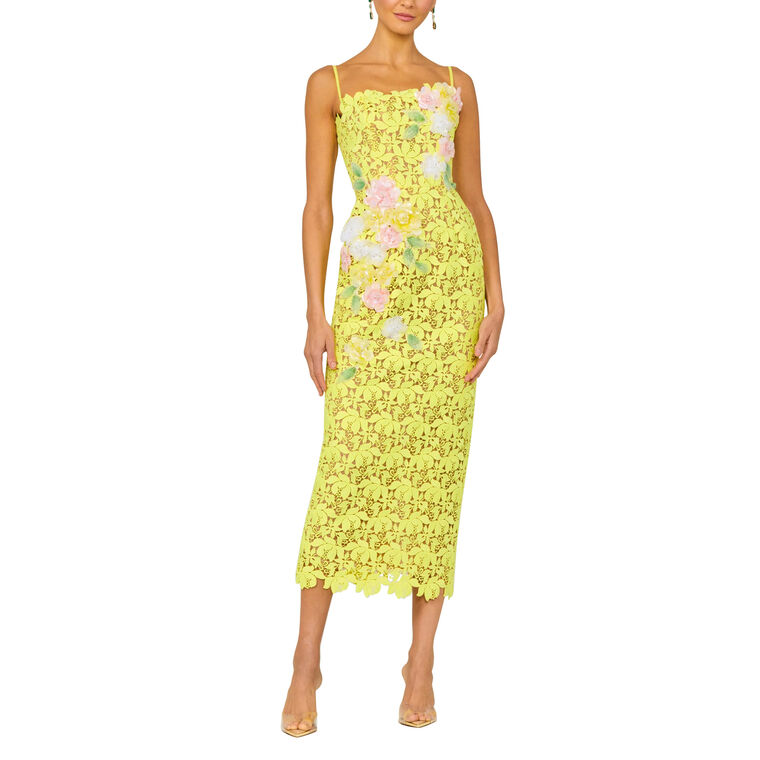 Georgia Sleeveless Fitted 3D Floral Midi Dress image number null