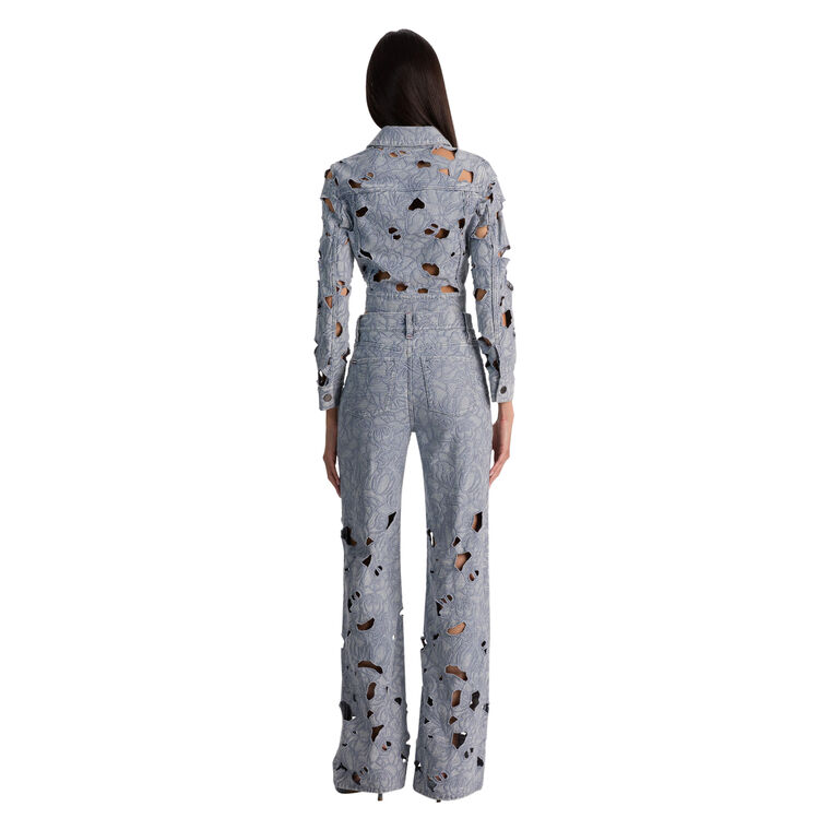 Chic High Rise Laser-Cut Wide-Leg Jean image number null