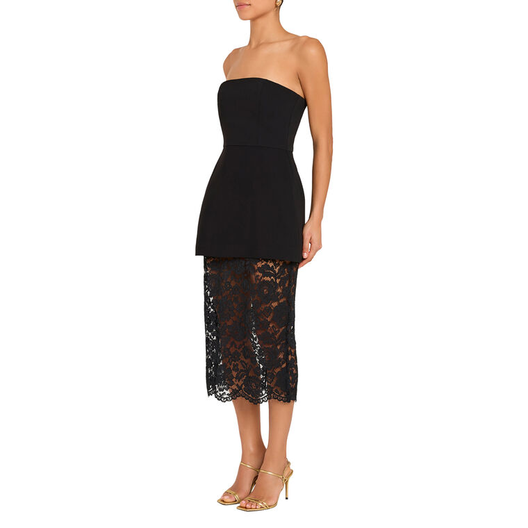 Jada Strapless Lace Contrast Midi Dress image number null