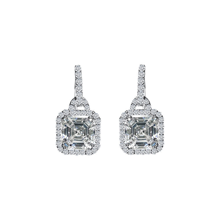 Asscher Pave Drop Earrings image number null