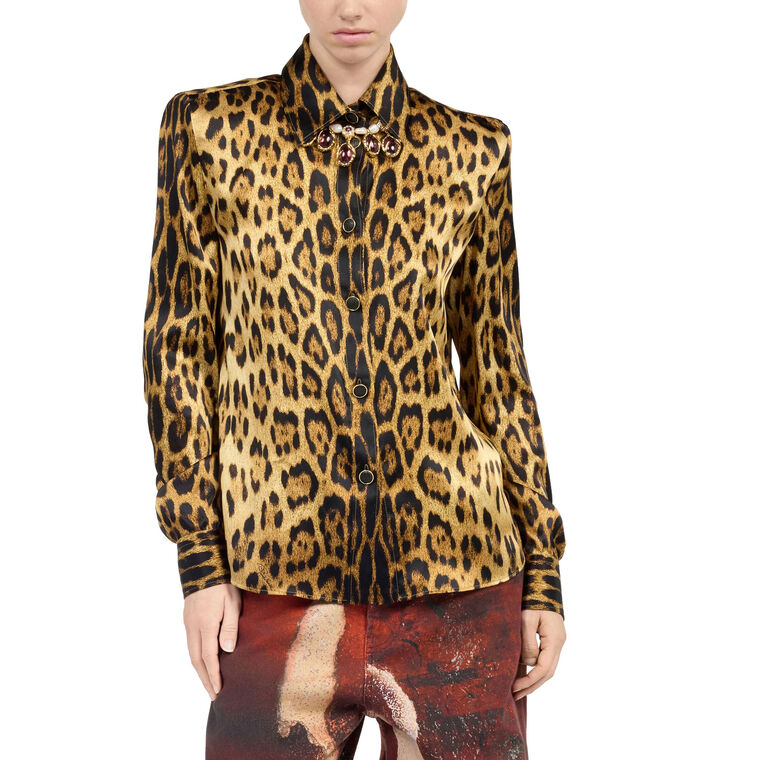 Jaguar Printed Silk Long Sleeve Button Front Blouse image number null