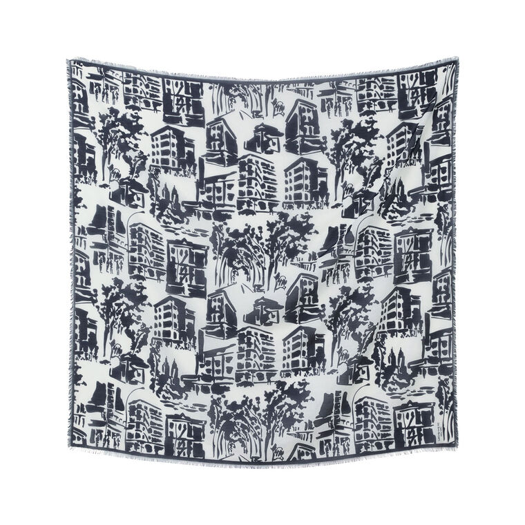 Cityscape Print Cotton-Silk Scarf image number null
