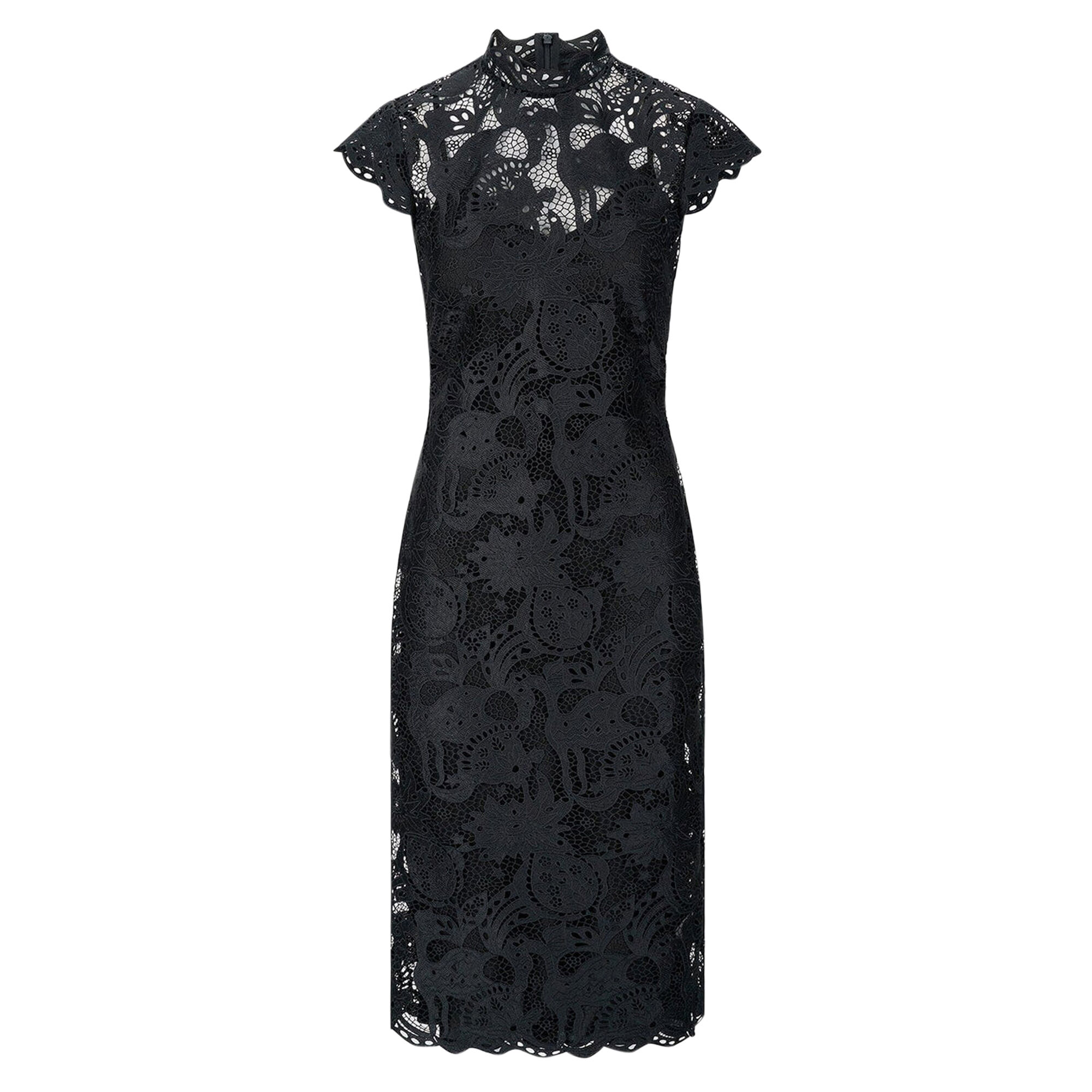 ワンピース Rosaline Lace Trimmed Dress Staud Rosaline Short Sleeve Mock Neck Lace Midi Dress | Tootsies