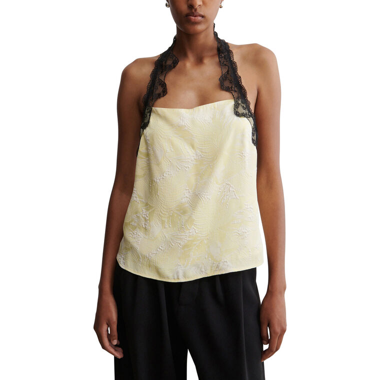 Gough Jacquard Halterneck Lace-Trim Top image number null